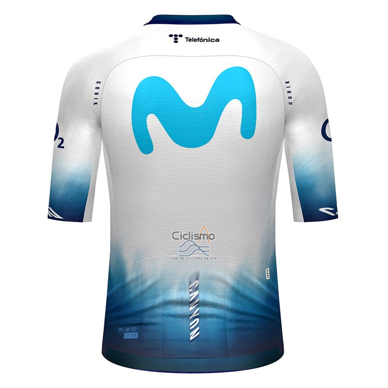 Movistar Ropa Ciclismo Culotte Corto 2023 Mangas Cortas Blanco Azul Claro